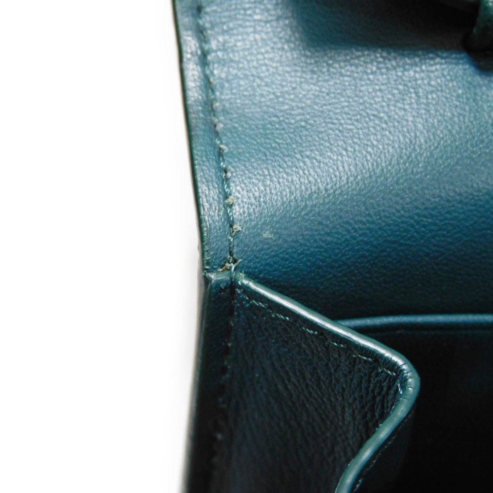 CELINE Shoulder Bag 107773 Smooth lambskin Light blue x dark green ChainShoulder Bag 2WAY Clutch Bag Old logo FRAME Evening Chain Wallet Women Used Authentic