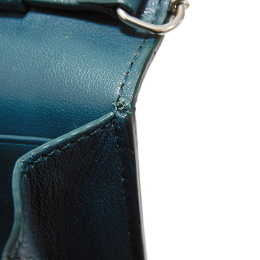 CELINE Shoulder Bag 107773 Smooth lambskin Light blue x dark green ChainShoulder Bag 2WAY Clutch Bag Old logo FRAME Evening Chain Wallet Women Used Authentic