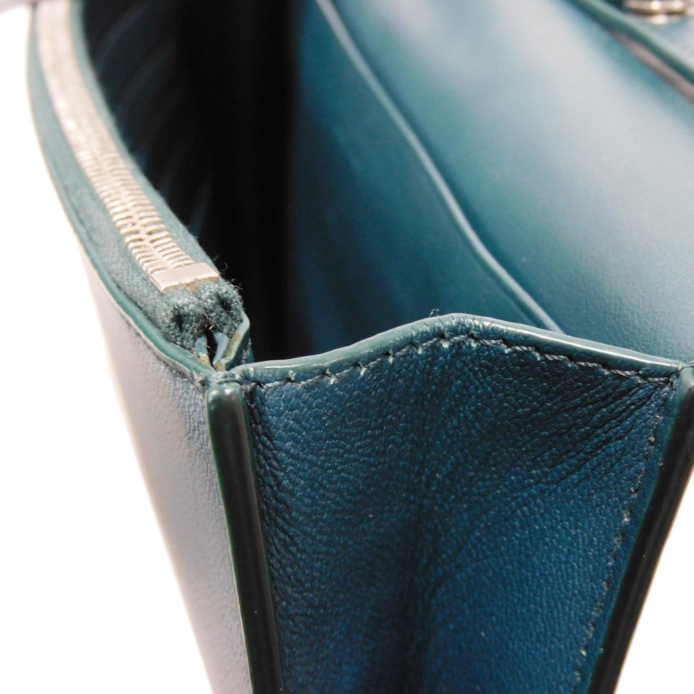 CELINE Shoulder Bag 107773 Smooth lambskin Light blue x dark green ChainShoulder Bag 2WAY Clutch Bag Old logo FRAME Evening Chain Wallet Women Used Authentic