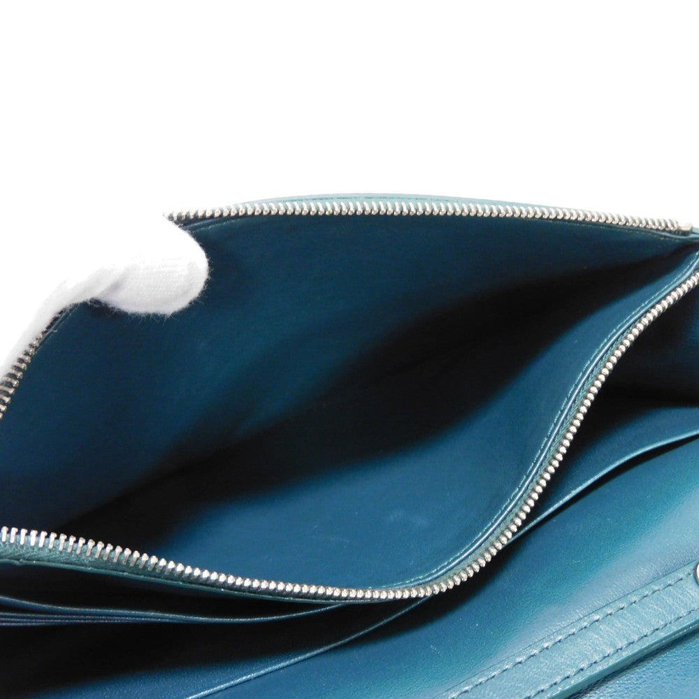 CELINE Shoulder Bag 107773 Smooth lambskin Light blue x dark green ChainShoulder Bag 2WAY Clutch Bag Old logo FRAME Evening Chain Wallet Women Used Authentic