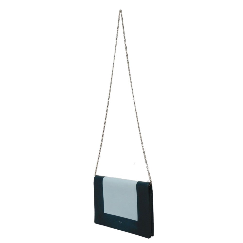 CELINE Shoulder Bag 107773 Smooth lambskin Light blue x dark green ChainShoulder Bag 2WAY Clutch Bag Old logo FRAME Evening Chain Wallet Women Used Authentic