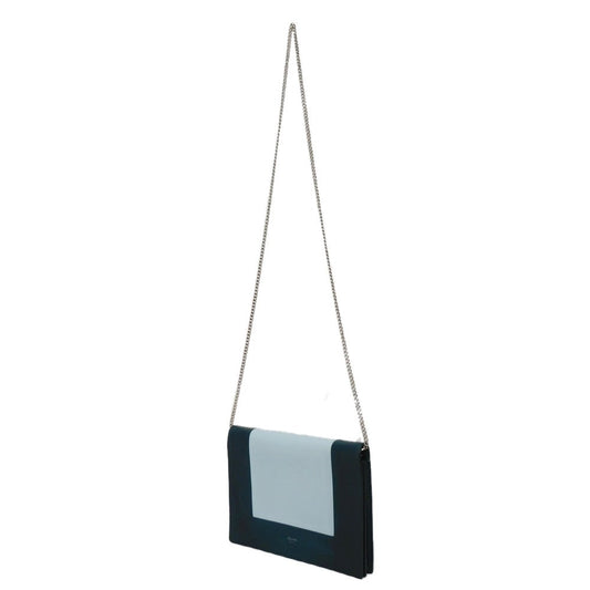 CELINE Shoulder Bag 107773 Smooth lambskin Light blue x dark green ChainShoulder Bag 2WAY Clutch Bag Old logo FRAME Evening Chain Wallet Women Used Authentic