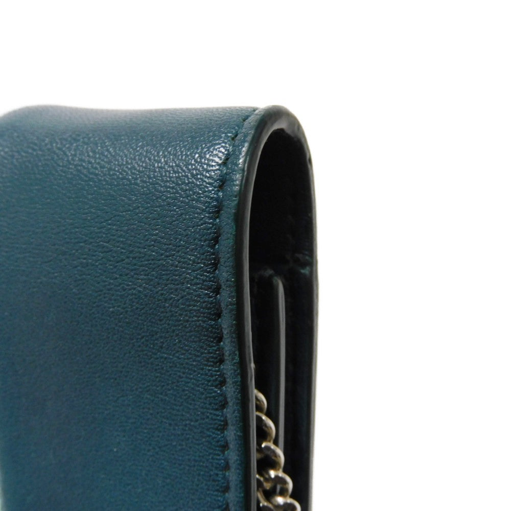 CELINE Shoulder Bag 107773 Smooth lambskin Light blue x dark green ChainShoulder Bag 2WAY Clutch Bag Old logo FRAME Evening Chain Wallet Women Used Authentic