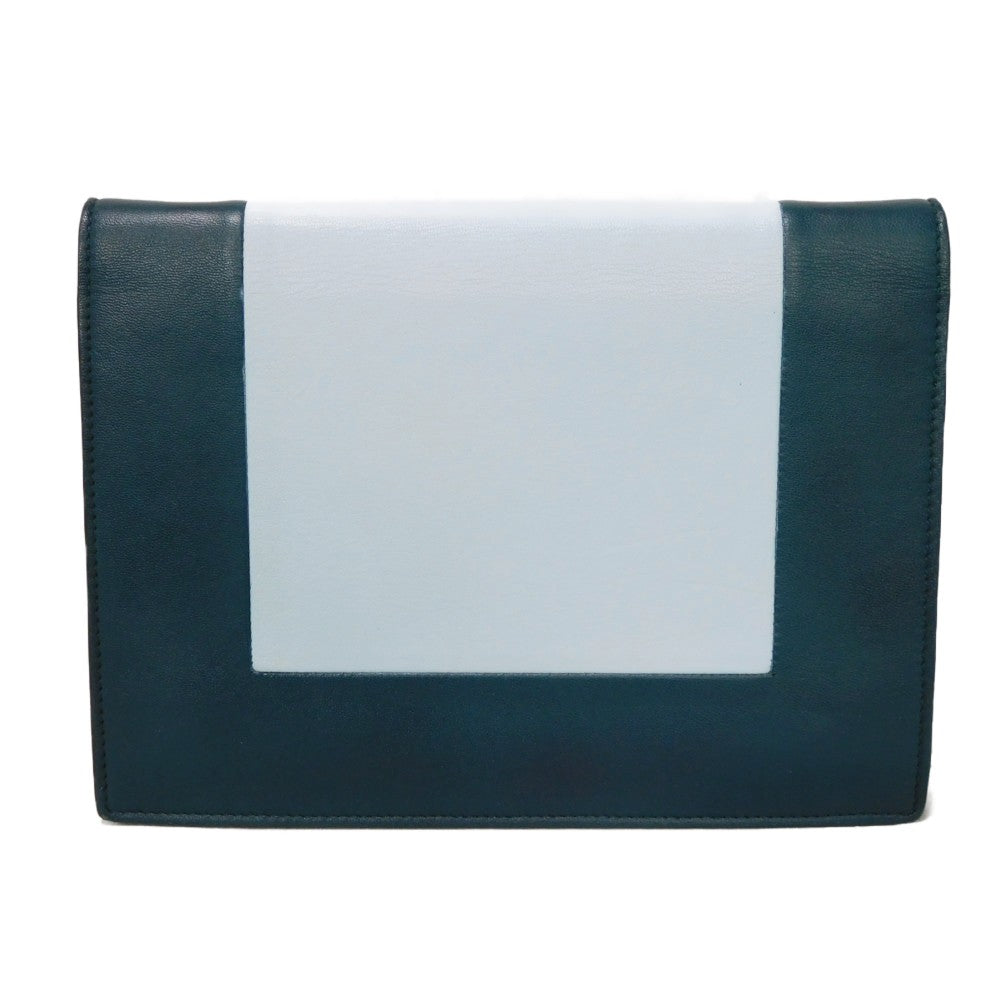 CELINE Shoulder Bag 107773 Smooth lambskin Light blue x dark green ChainShoulder Bag 2WAY Clutch Bag Old logo FRAME Evening Chain Wallet Women Used Authentic