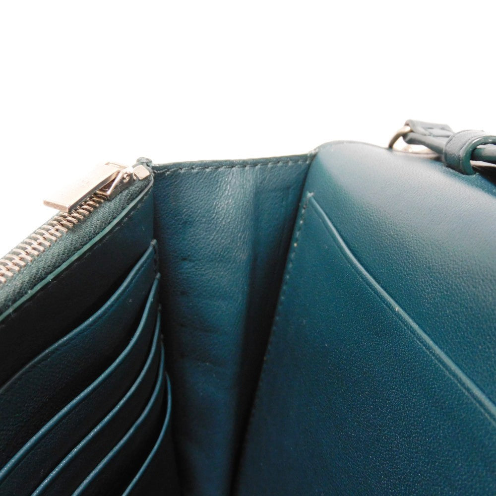 CELINE Shoulder Bag 107773 Smooth lambskin Light blue x dark green ChainShoulder Bag 2WAY Clutch Bag Old logo FRAME Evening Chain Wallet Women Used Authentic