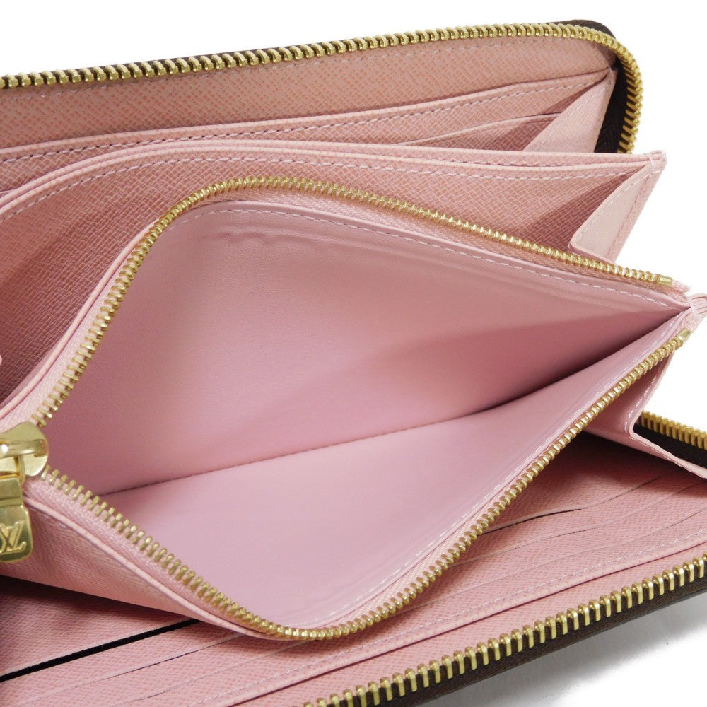 LOUIS VUITTON Long Wallet Purse N60046 Damier canvas x grain leather Rose valerine Good condition logo brown pink new Zip Around Damier Zippy wallet Women Used Authentic