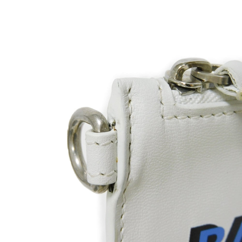BALENCIAGA Coin case 594548 1I373 9064  Smooth scarf skin white New logo Cash Card Case Strap mens(Unisex) Used Authentic