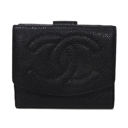 CHANEL Bifold Wallet A01427 Caviar skin black COCO Mark 4th Series Vintage Big Coco Small flap wallet unisex(Unisex) Used Authentic