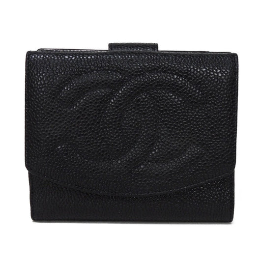 CHANEL Bifold Wallet A01427 Caviar skin black COCO Mark 4th Series Vintage Big Coco Small flap wallet unisex(Unisex) Used Authentic