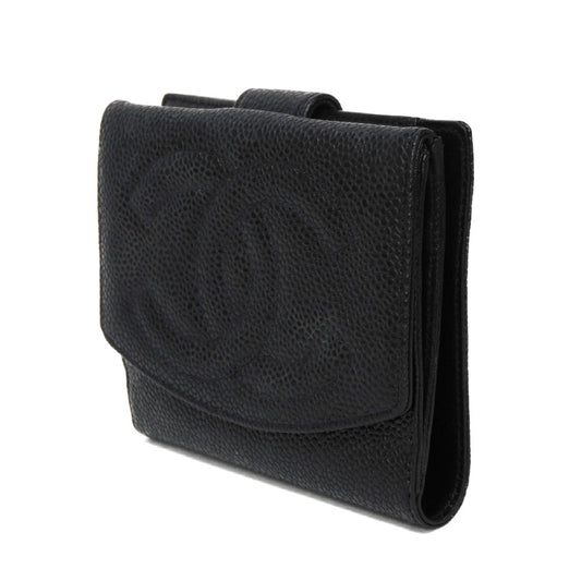 CHANEL Bifold Wallet A01427 Caviar skin black COCO Mark 4th Series Vintage Big Coco Small flap wallet unisex(Unisex) Used Authentic