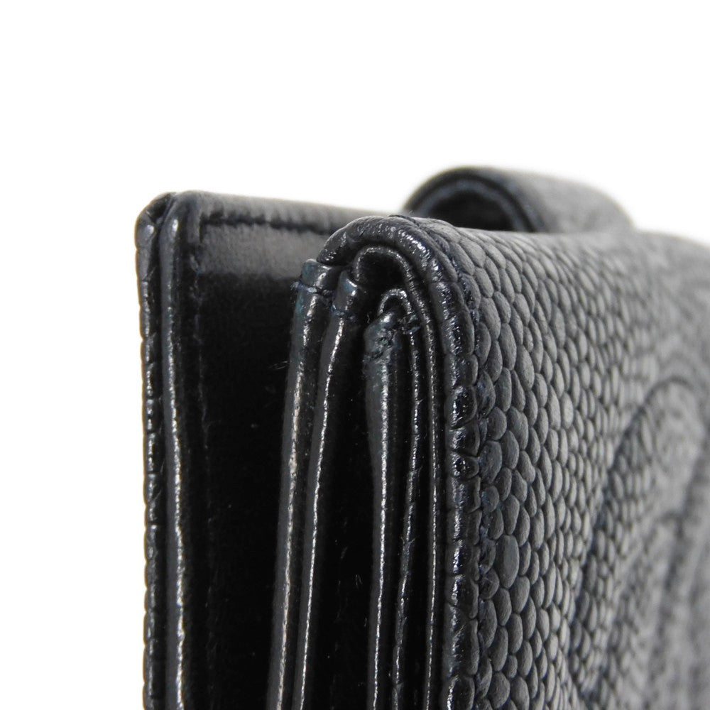 CHANEL Bifold Wallet A01427 Caviar skin black COCO Mark 4th Series Vintage Big Coco Small flap wallet unisex(Unisex) Used Authentic