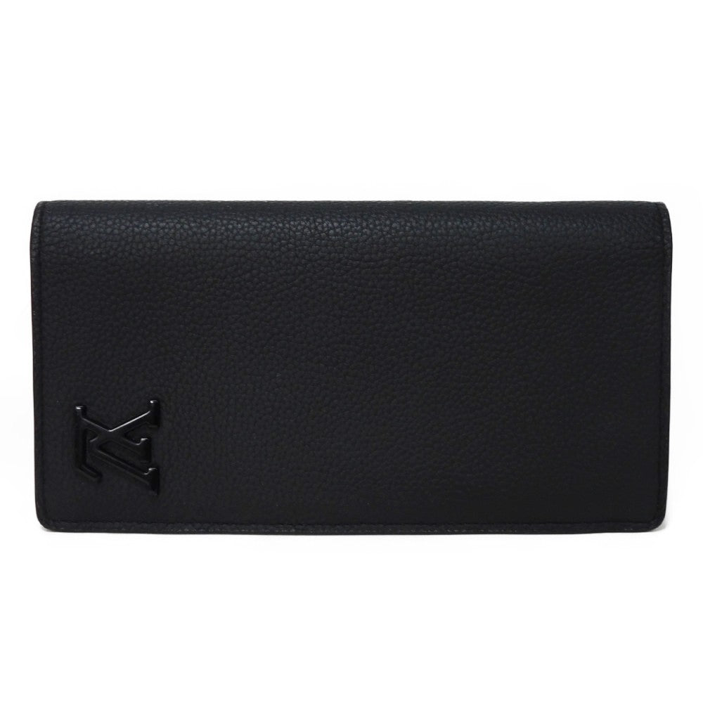 LOUIS VUITTON Long Wallet Purse M69980 Grain leather (embossed) x cowhide leather Noir Current LV Signature Grain Black RFID IC Chip Aerogram Portefeuille Blaza NM Women Used Authentic