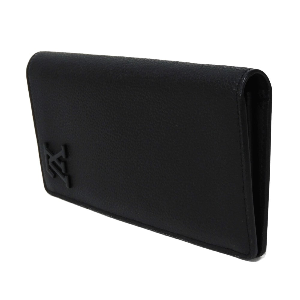 LOUIS VUITTON Long Wallet Purse M69980 Grain leather (embossed) x cowhide leather Noir Current LV Signature Grain Black RFID IC Chip Aerogram Portefeuille Blaza NM Women Used Authentic