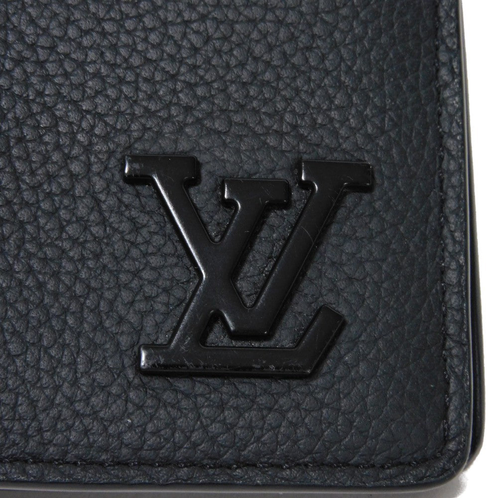 LOUIS VUITTON Long Wallet Purse M69980 Grain leather (embossed) x cowhide leather Noir Current LV Signature Grain Black RFID IC Chip Aerogram Portefeuille Blaza NM Women Used Authentic