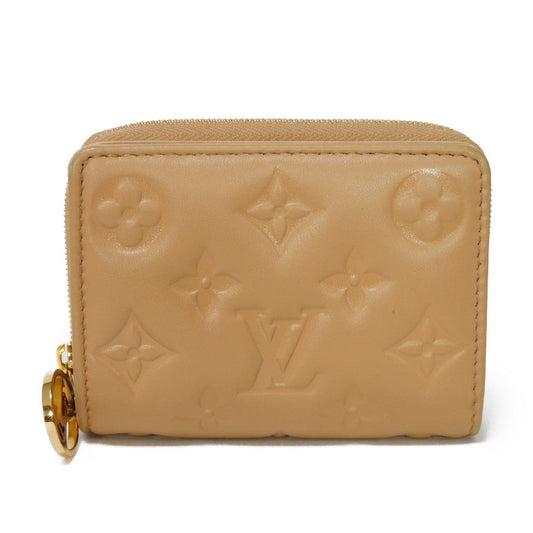 LOUIS VUITTON Bifold Wallet M81673 Lamb leather (monogram type push) x calf leather Camel Current LV logo flower beige RFID IC chip Monogram emboss Portefeuille Lou unisex(Unisex) Used Authentic