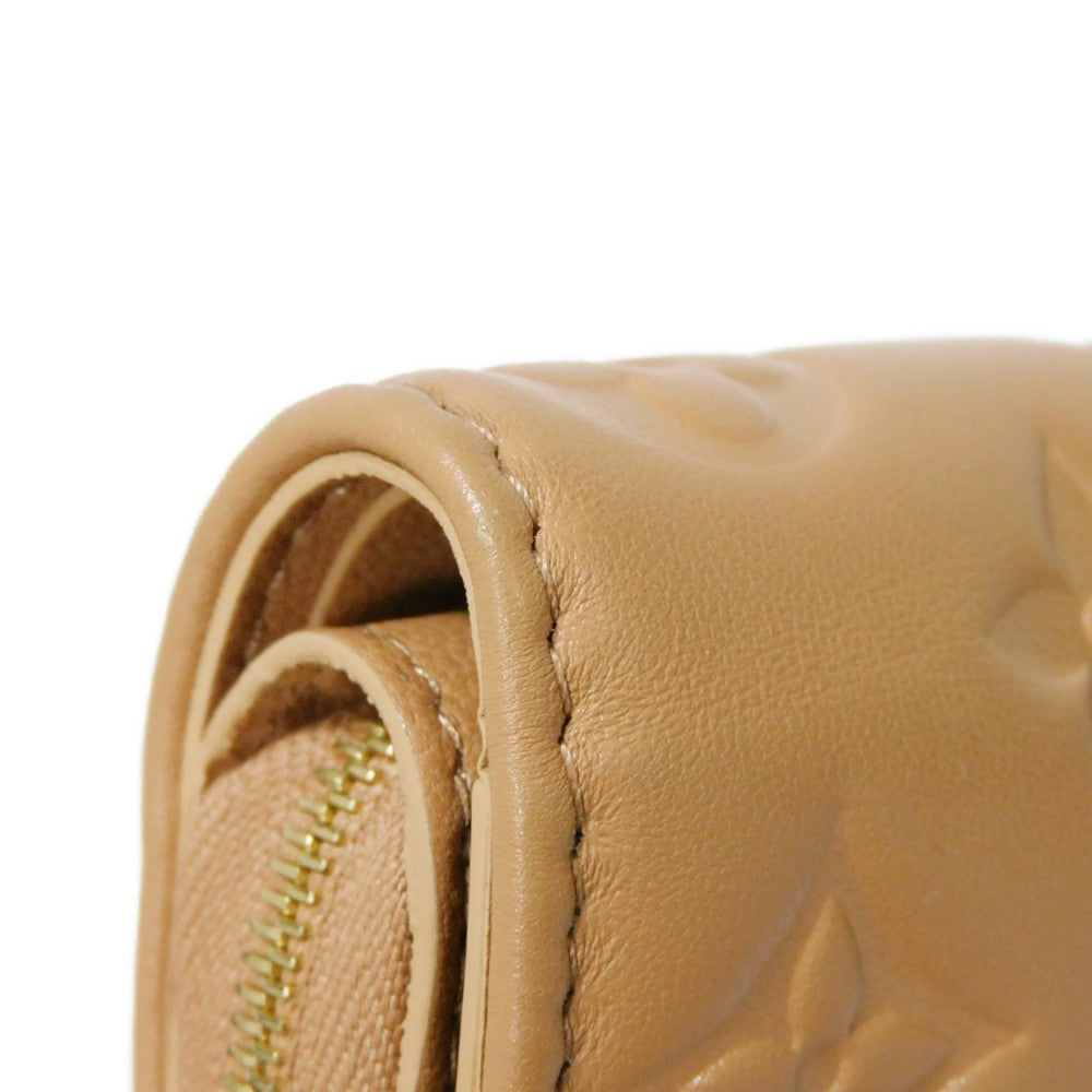 LOUIS VUITTON Bifold Wallet M81673 Lamb leather (monogram type push) x calf leather Camel Current LV logo flower beige RFID IC chip Monogram emboss Portefeuille Lou unisex(Unisex) Used Authentic