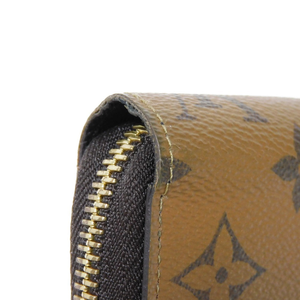 LOUIS VUITTON Long Wallet Purse M82444 Monogram Reverse Canvas x Grained Leather Brown x noir Current LV logo Beige Brown New Zip Around RFID Monogram reverse Zippy wallet unisex(Unisex) Used Authentic