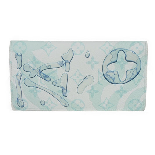 LOUIS VUITTON Long Wallet Purse M82306 Monogram Aqua Garden Canvas Crystal blue LV logo flower 23AW RFID IC chip monogram aqua garden Portefeuille Braza mens Used Authentic