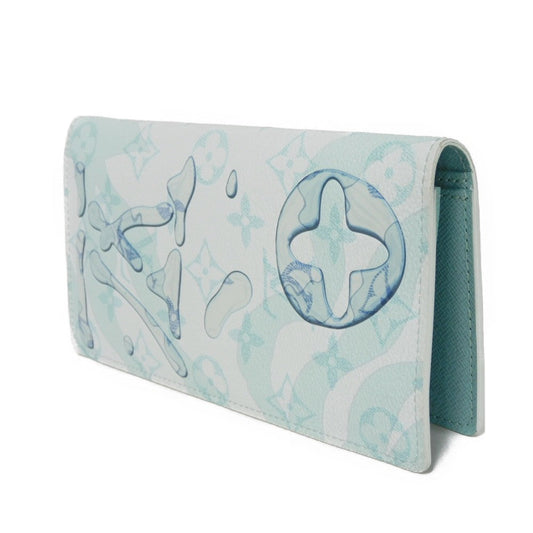 LOUIS VUITTON Long Wallet Purse M82306 Monogram Aqua Garden Canvas Crystal blue LV logo flower 23AW RFID IC chip monogram aqua garden Portefeuille Braza mens Used Authentic