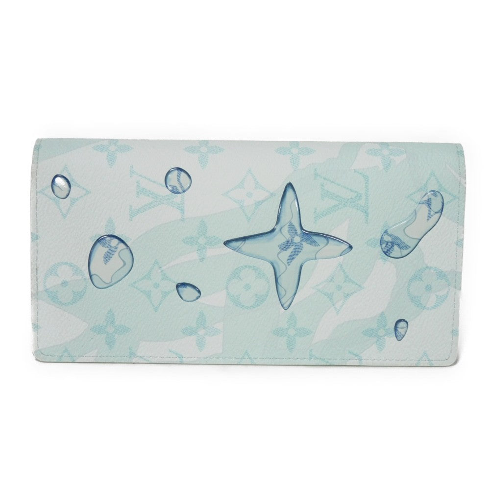 LOUIS VUITTON Long Wallet Purse M82306 Monogram Aqua Garden Canvas Crystal blue LV logo flower 23AW RFID IC chip monogram aqua garden Portefeuille Braza mens Used Authentic