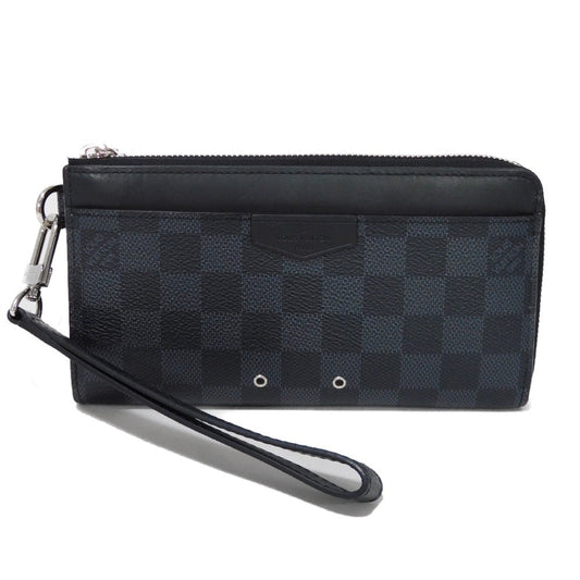 LOUIS VUITTON Long Wallet Purse N60379 Damier Graphite canvas x cowhide leather Noir Logo embossed L-shaped zipper Strap RFID IC chip Damier Graphite Zippy dragonne mens Used Authentic