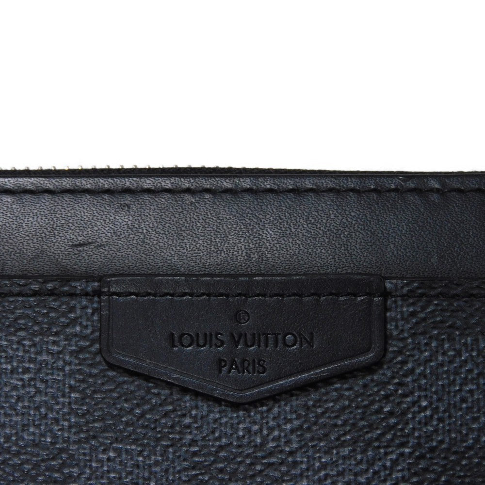 LOUIS VUITTON Long Wallet Purse N60379 Damier Graphite canvas x cowhide leather Noir Logo embossed L-shaped zipper Strap RFID IC chip Damier Graphite Zippy dragonne mens Used Authentic