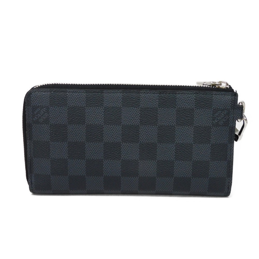 LOUIS VUITTON Long Wallet Purse N60379 Damier Graphite canvas x cowhide leather Noir Logo embossed L-shaped zipper Strap RFID IC chip Damier Graphite Zippy dragonne mens Used Authentic
