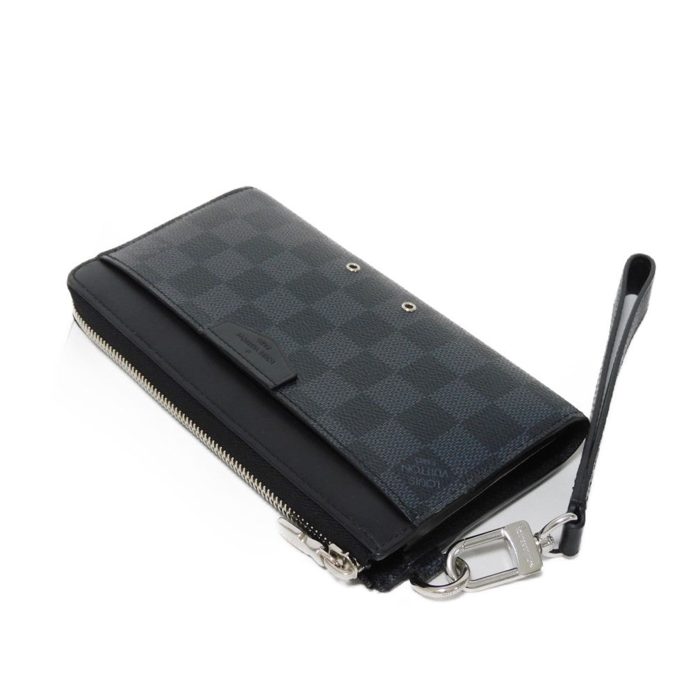 LOUIS VUITTON Long Wallet Purse N60379 Damier Graphite canvas x cowhide leather Noir Logo embossed L-shaped zipper Strap RFID IC chip Damier Graphite Zippy dragonne mens Used Authentic