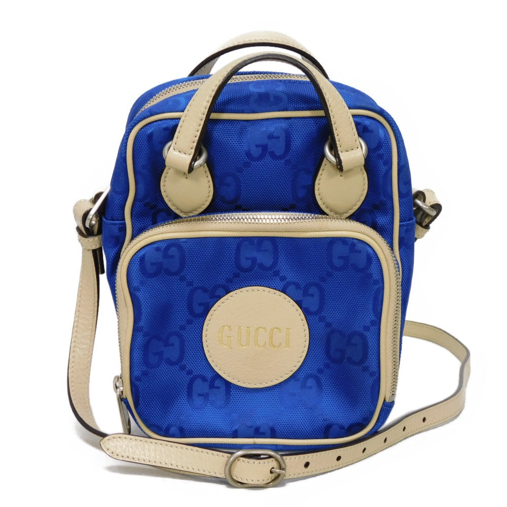GUCCI Shoulder Bag 625850 GG nylon x calf leather (embossed) blue Logo foil stamped double G Ivory 2WAY handbag GG nylon Off the Grid Crossbody unisex(Unisex) Used Authentic