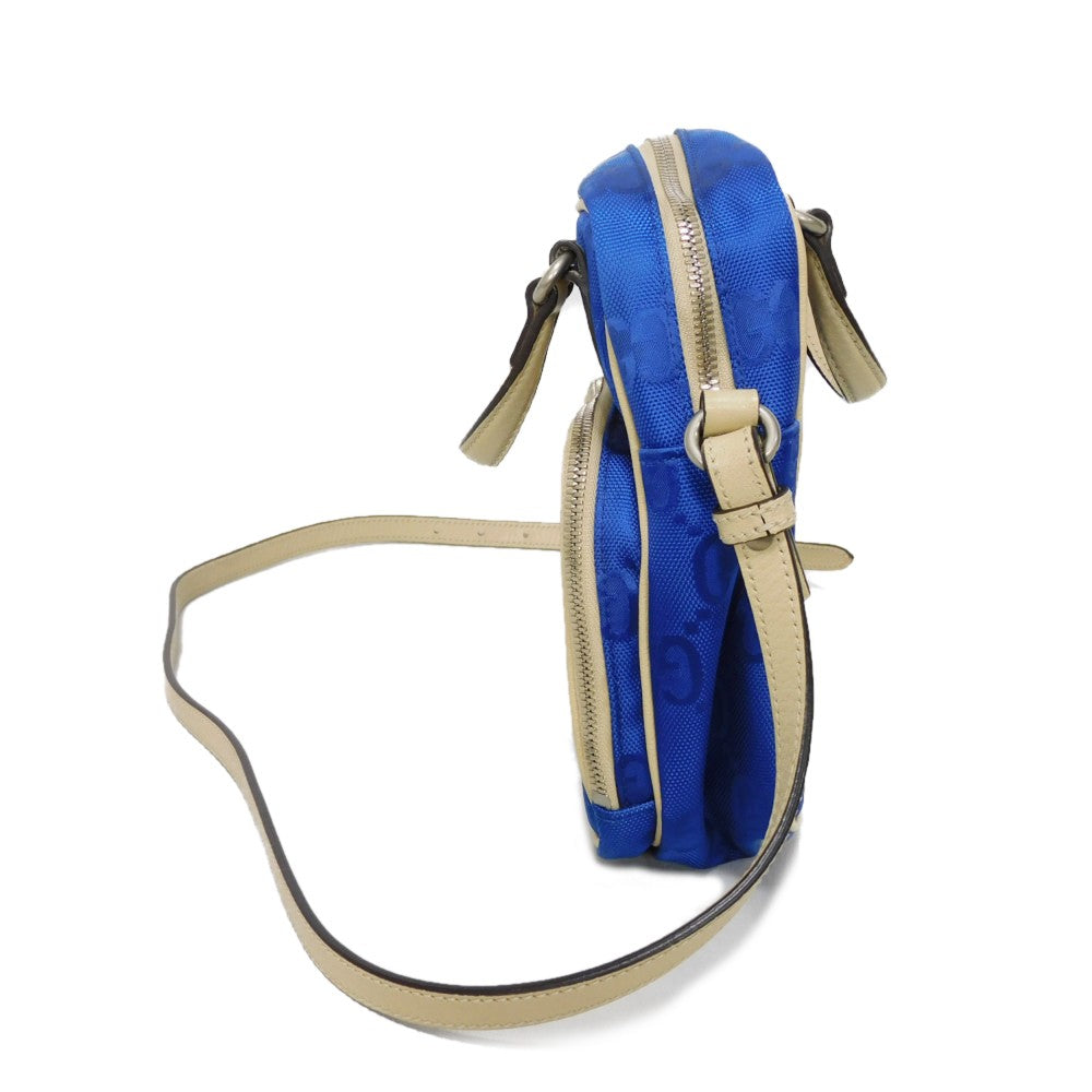 GUCCI Shoulder Bag 625850 GG nylon x calf leather (embossed) blue Logo foil stamped double G Ivory 2WAY handbag GG nylon Off the Grid Crossbody unisex(Unisex) Used Authentic