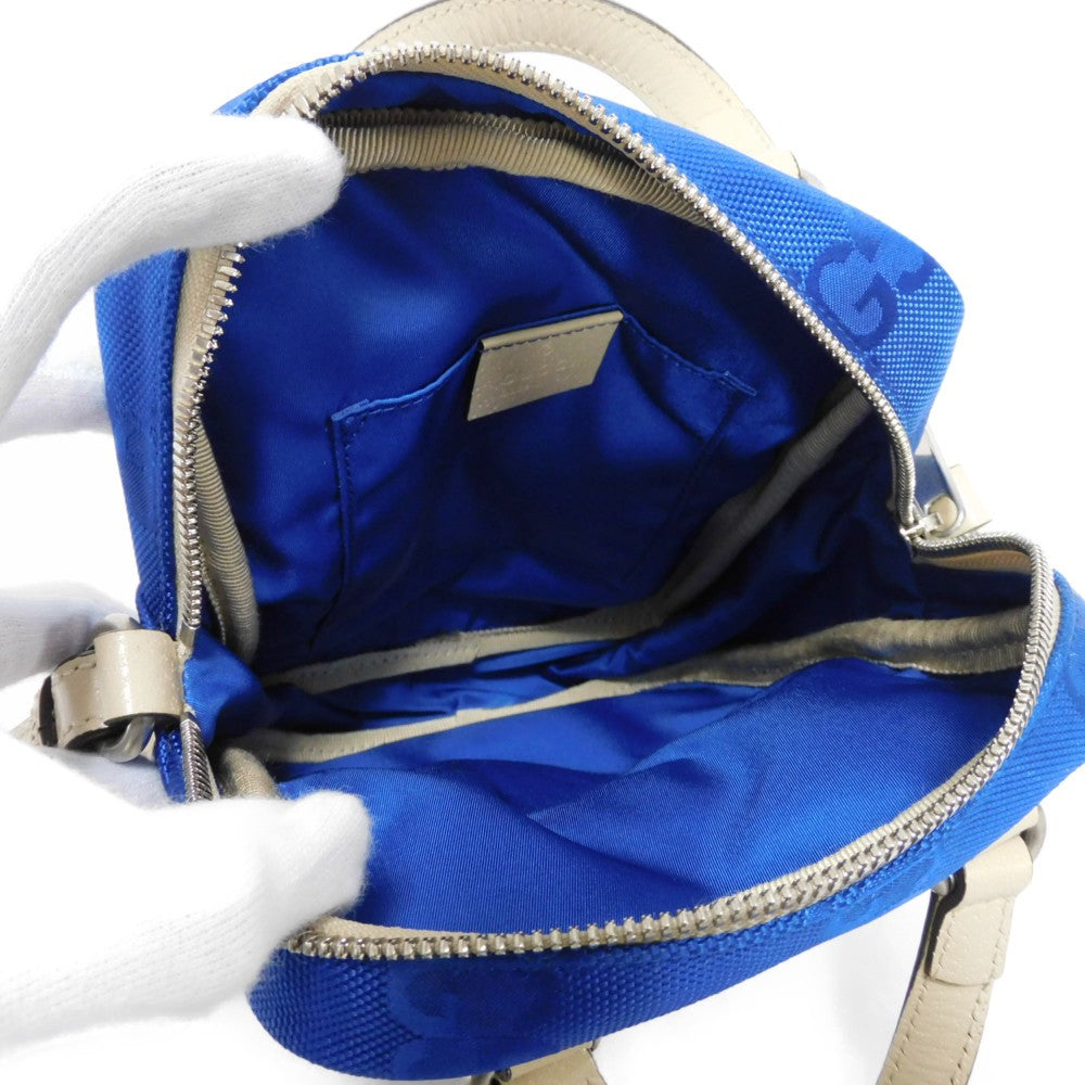 GUCCI Shoulder Bag 625850 GG nylon x calf leather (embossed) blue Logo foil stamped double G Ivory 2WAY handbag GG nylon Off the Grid Crossbody unisex(Unisex) Used Authentic