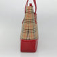 BURBERRY Nova Check Hand Bag Canvas Red Beige Gold