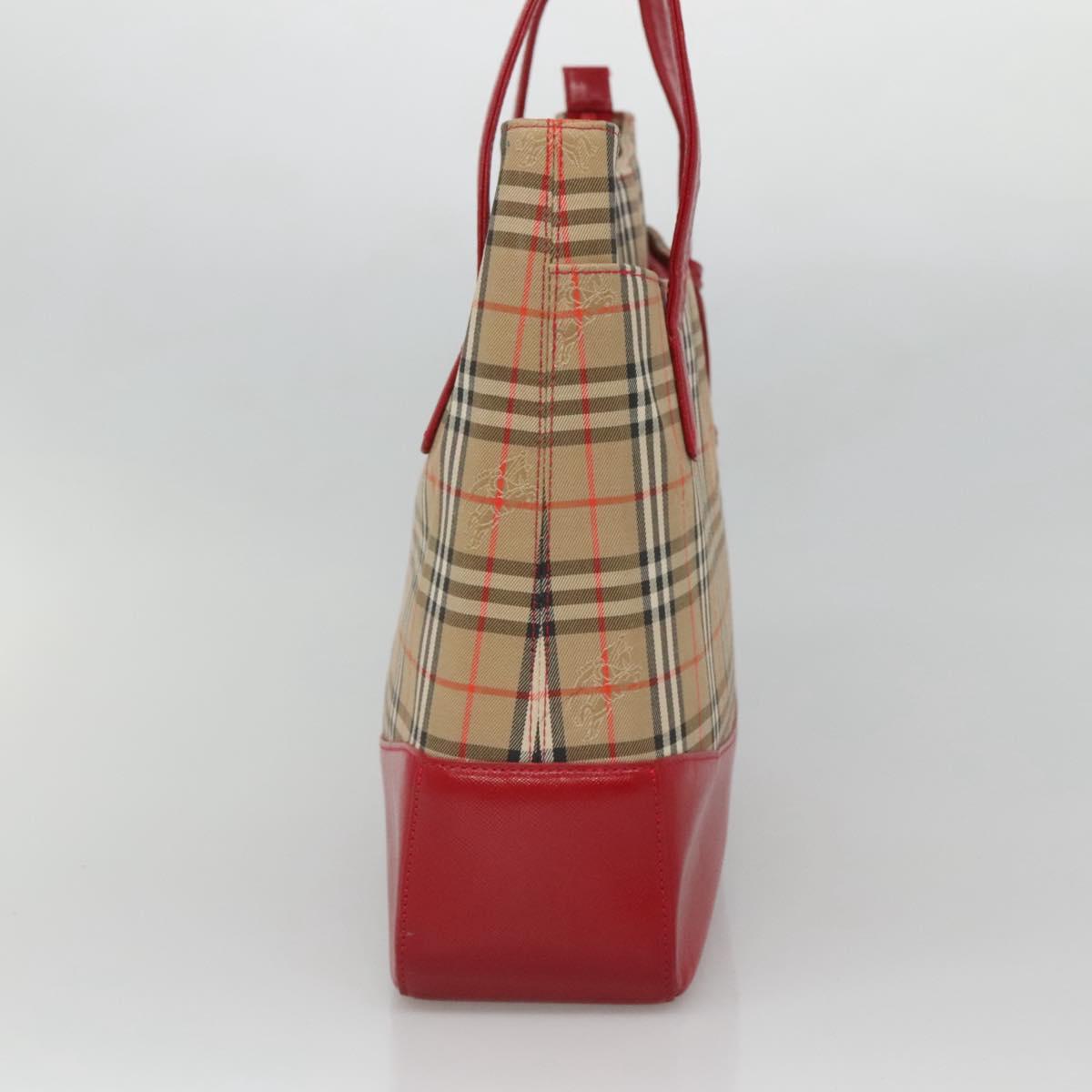BURBERRY Nova Check Hand Bag Canvas Red Beige Gold