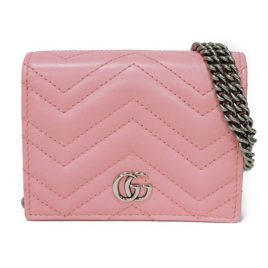 GUCCI Bifold Wallet 625693 DTD1T 5815 Calf leather Wild rose Chevron, in good condition GG Marmont Quilted Compact Chain Wallet Women Used Authentic