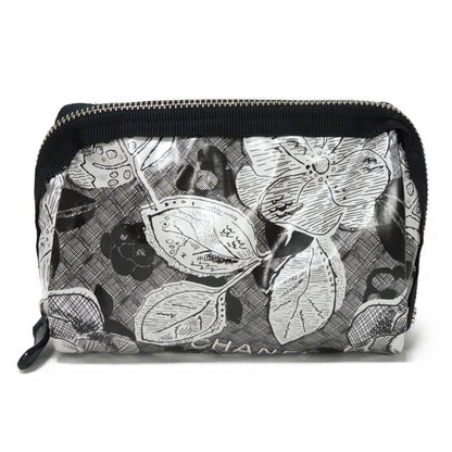 CHANEL Pouch A70811 Nylon black CC mark logo flower floral pattern mini silver 26 series COCO Mark Camellia cosmetic pouch unisex(Unisex) Used Authentic