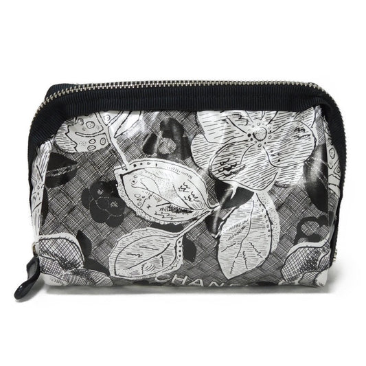 CHANEL Pouch A70811 Nylon black CC mark logo flower floral pattern mini silver 26 series COCO Mark Camellia cosmetic pouch unisex(Unisex) Used Authentic