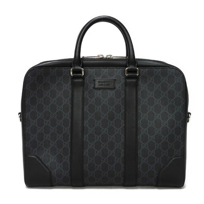 GUCCI Business bag 474135 GG Supreme canvas (polyurethane processing) x Calfskin leather black Handbag logo embossed leather patch GG Supreme Briefcase mens Used Authentic