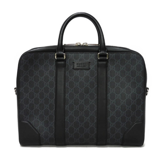 GUCCI Business bag 474135 GG Supreme canvas (polyurethane processing) x Calfskin leather black Handbag logo embossed leather patch GG Supreme Briefcase mens Used Authentic