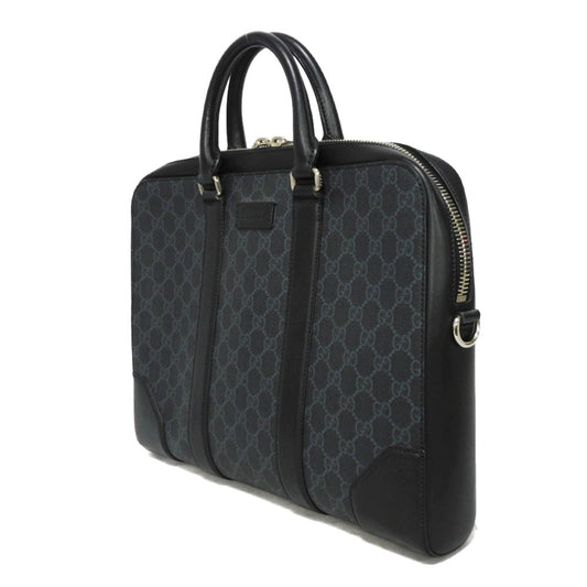 GUCCI Business bag 474135 GG Supreme canvas (polyurethane processing) x Calfskin leather black Handbag logo embossed leather patch GG Supreme Briefcase mens Used Authentic