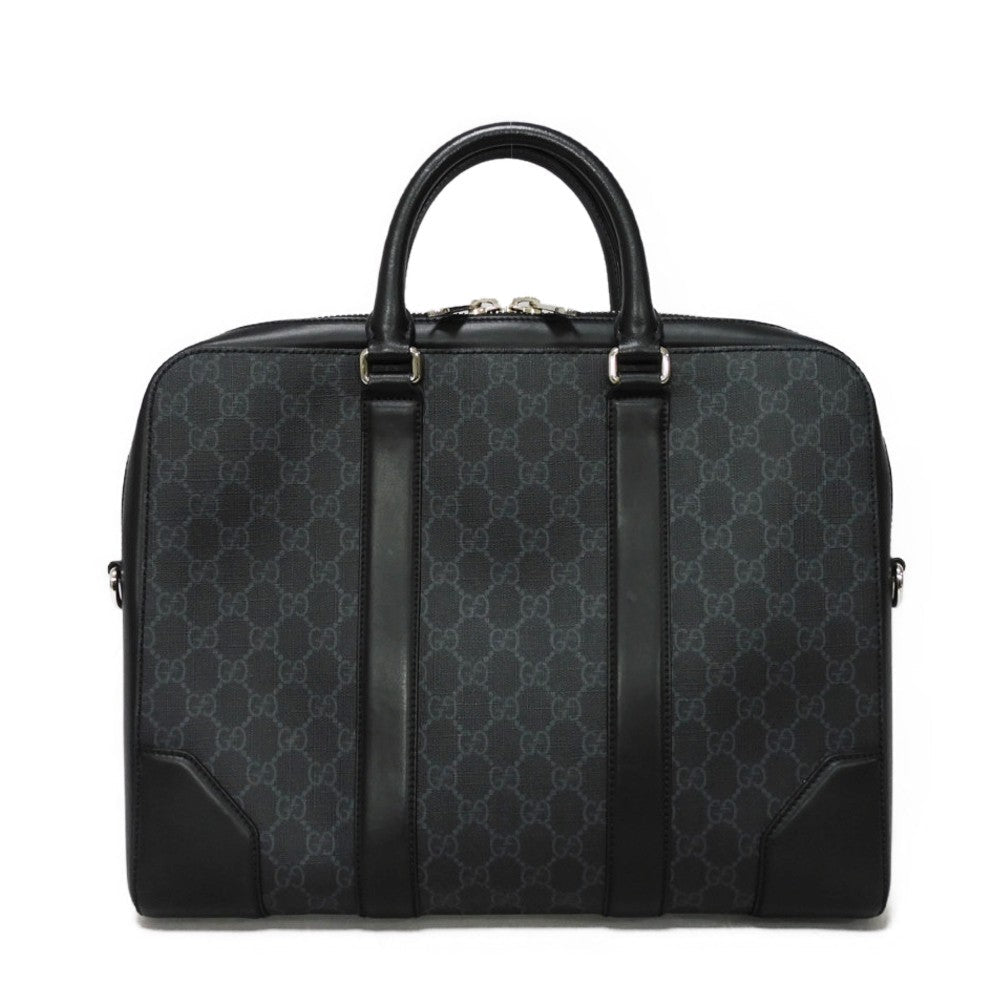 GUCCI Business bag 474135 GG Supreme canvas (polyurethane processing) x Calfskin leather black Handbag logo embossed leather patch GG Supreme Briefcase mens Used Authentic