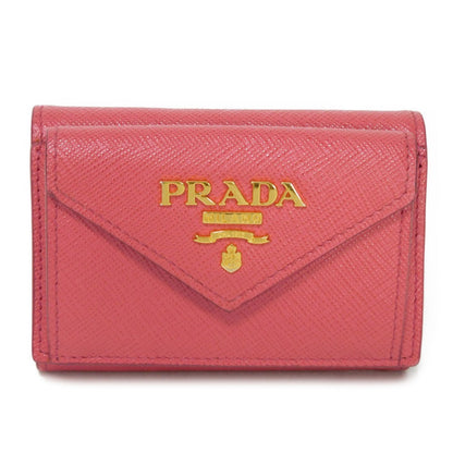 PRADA Tri-fold wallet 1MH021 QWA F0505 Safiano leather (stamped) Peonia Pink RFID logo metal Saffiano Mini Wallet Women Used Authentic