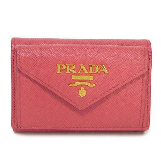 PRADA Tri-fold wallet 1MH021 QWA F0505 Safiano leather (stamped) Peonia Pink RFID logo metal Saffiano Mini Wallet Women Used Authentic