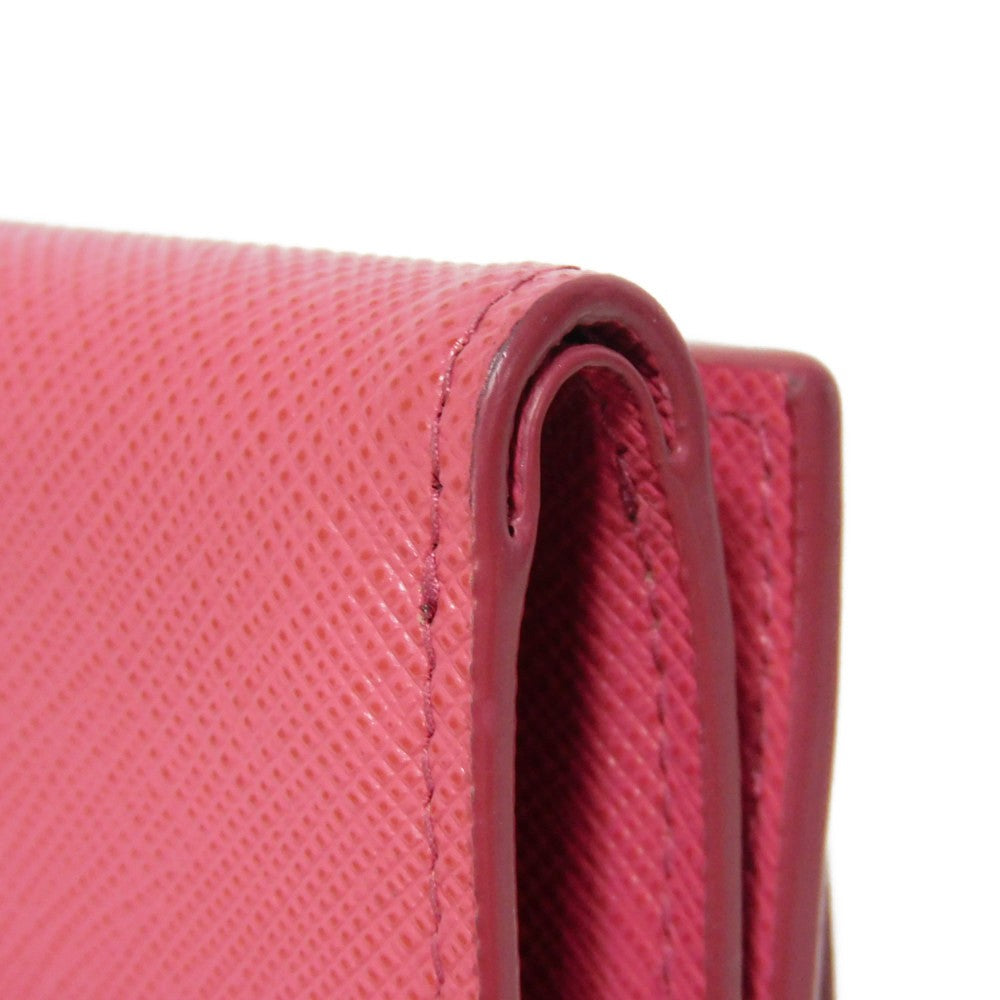 PRADA Tri-fold wallet 1MH021 QWA F0505 Safiano leather (stamped) Peonia Pink RFID logo metal Saffiano Mini Wallet Women Used Authentic