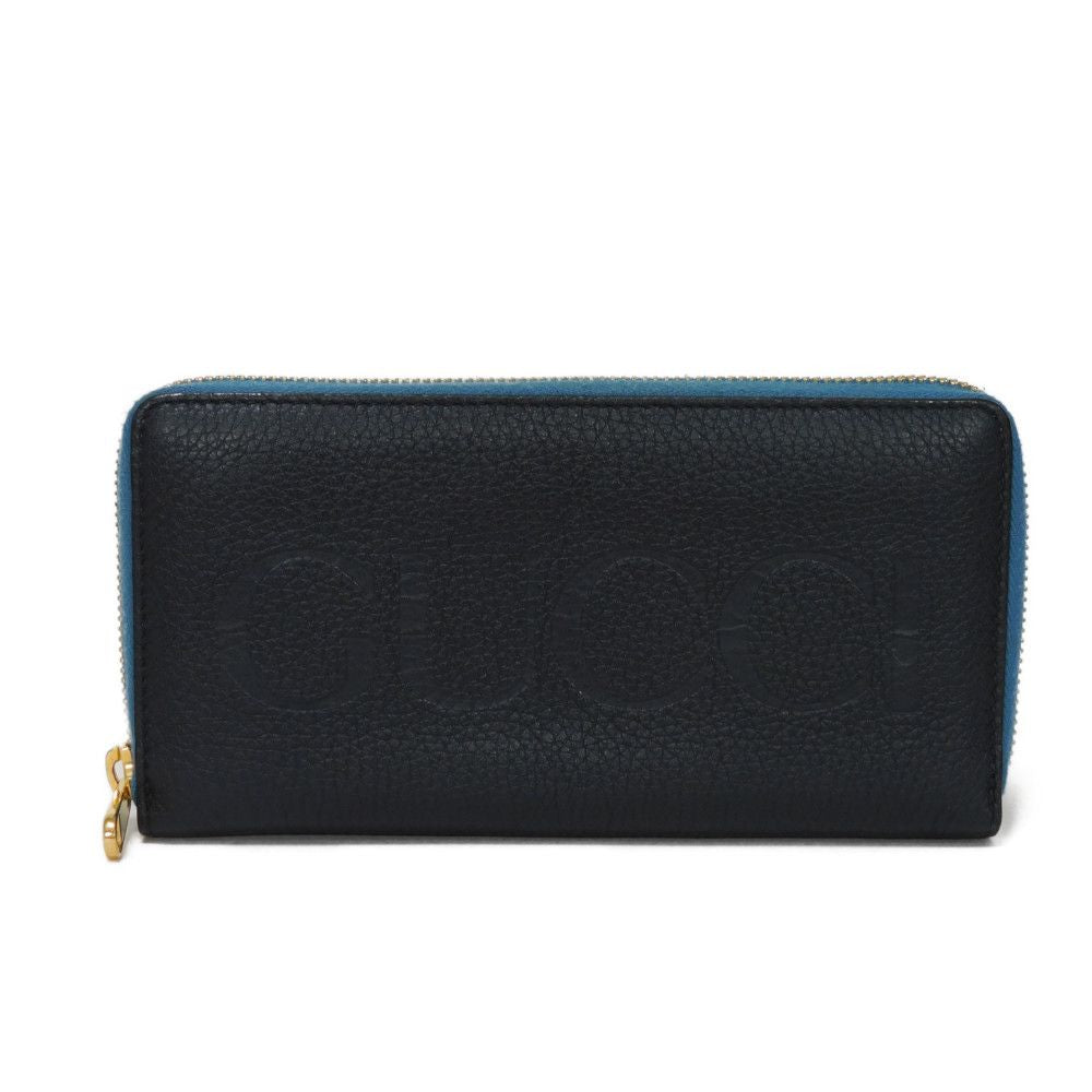 GUCCI Long Wallet Purse 658691 0E8IG 4432 Grain calf leather (embossed) black Calfskin Bicolor Long Zip Wallet Logo embossing Embossed logo mens(Unisex) Used Authentic