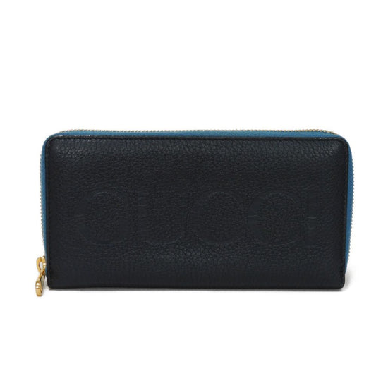 GUCCI Long Wallet Purse 658691 0E8IG 4432 Grain calf leather (embossed) black Calfskin Bicolor Long Zip Wallet Logo embossing Embossed logo mens(Unisex) Used Authentic