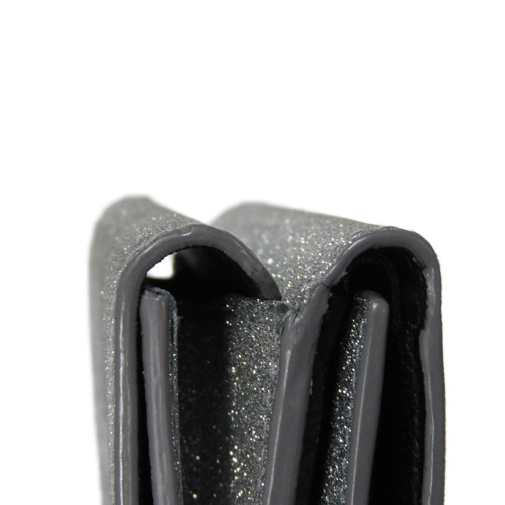BALENCIAGA Tri-fold wallet 551921 0XV3N 8106 Polyurethane x polyester Silver Glitter Sparkling Black New logo Everyday Mini Wallet unisex(Unisex) Used Authentic