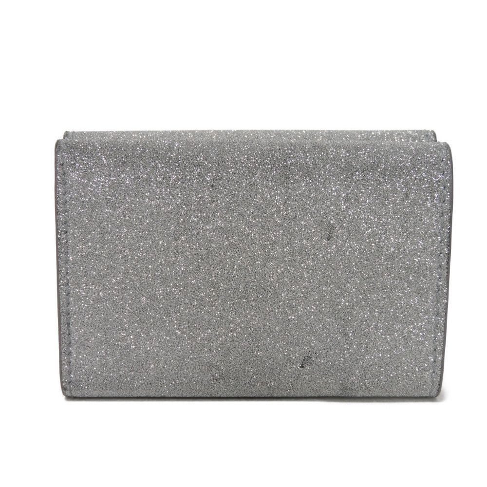 BALENCIAGA Tri-fold wallet 551921 0XV3N 8106 Polyurethane x polyester Silver Glitter Sparkling Black New logo Everyday Mini Wallet unisex(Unisex) Used Authentic