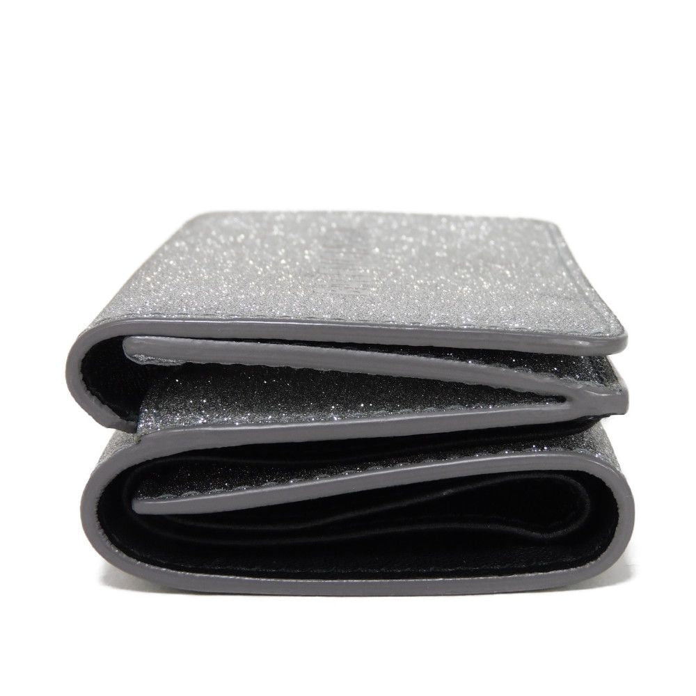 BALENCIAGA Tri-fold wallet 551921 0XV3N 8106 Polyurethane x polyester Silver Glitter Sparkling Black New logo Everyday Mini Wallet unisex(Unisex) Used Authentic