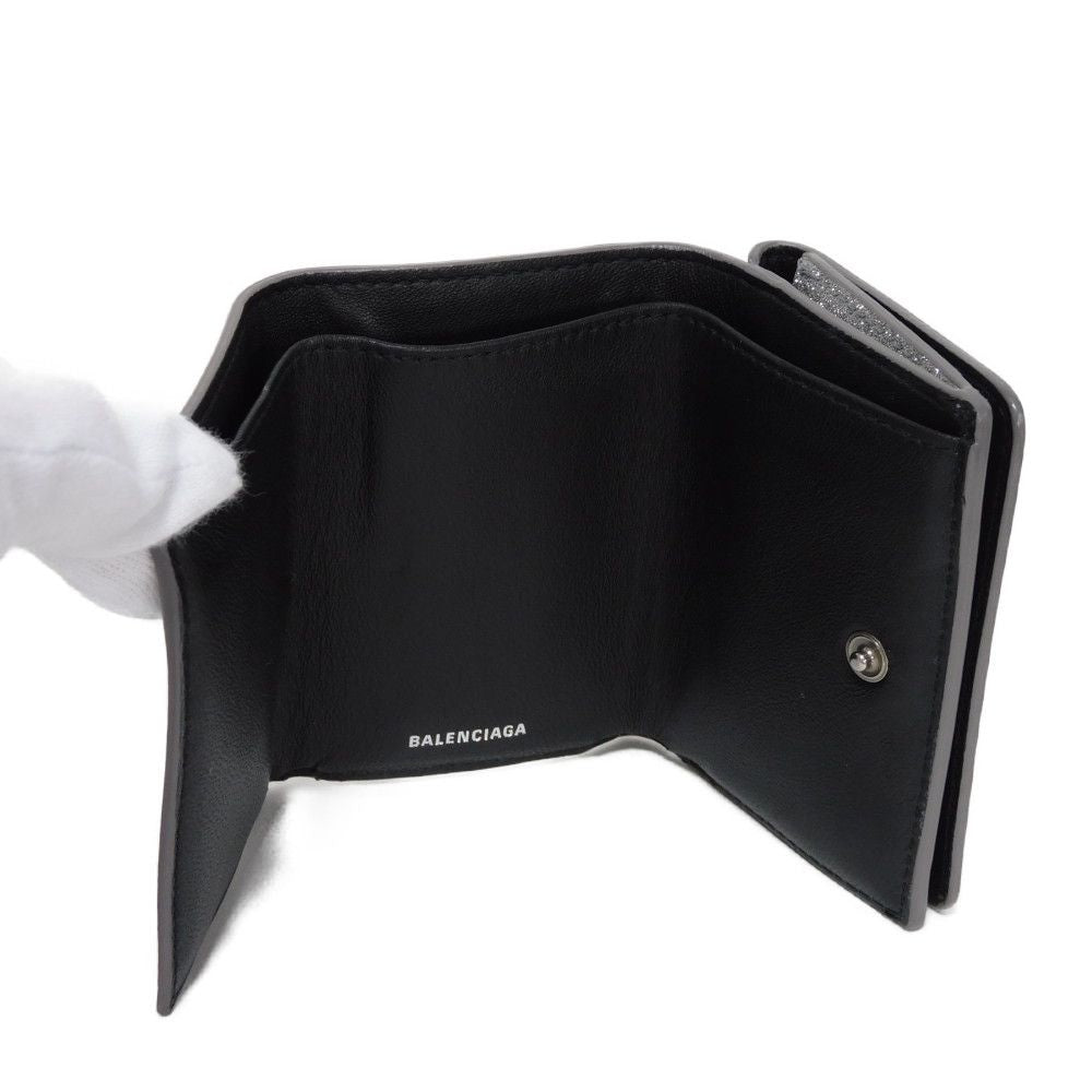 BALENCIAGA Tri-fold wallet 551921 0XV3N 8106 Polyurethane x polyester Silver Glitter Sparkling Black New logo Everyday Mini Wallet unisex(Unisex) Used Authentic