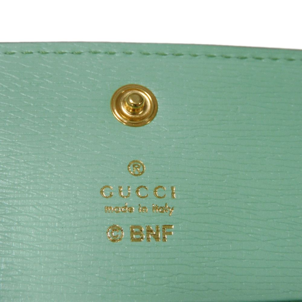 GUCCI Bifold Wallet 701009 U22AG 3067 Textured leather Mint green Banana Cat Sakuramochi Star Unused logo Bananya Compact Wallet unisex(Unisex) Used Authentic